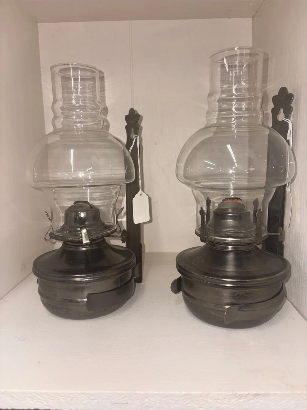 Pair of Black Vintage-Style Oil Lantern Wall Sconces